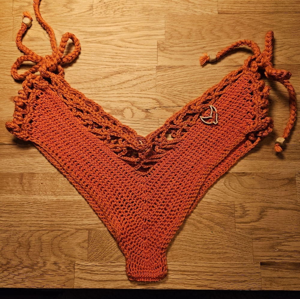 Adjustable Small/Medium tangerine handmade crochet bikini bottoms